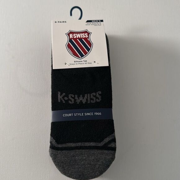 Kswiss Socks Mens Black 8 Pack No Show - Picture 1 of 2
